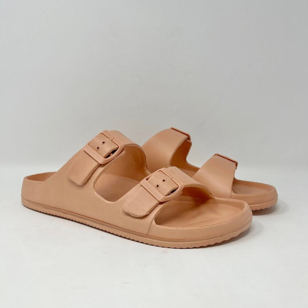Qupid Lennie EVA Slide Sandal Womens 10 Coral Double Strap Beach Pool Summer